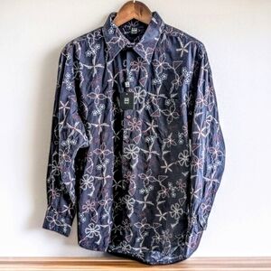 Ike Behar NWT Size L Deep Purple Eggplant Color Embroidered Button Down Shirt
